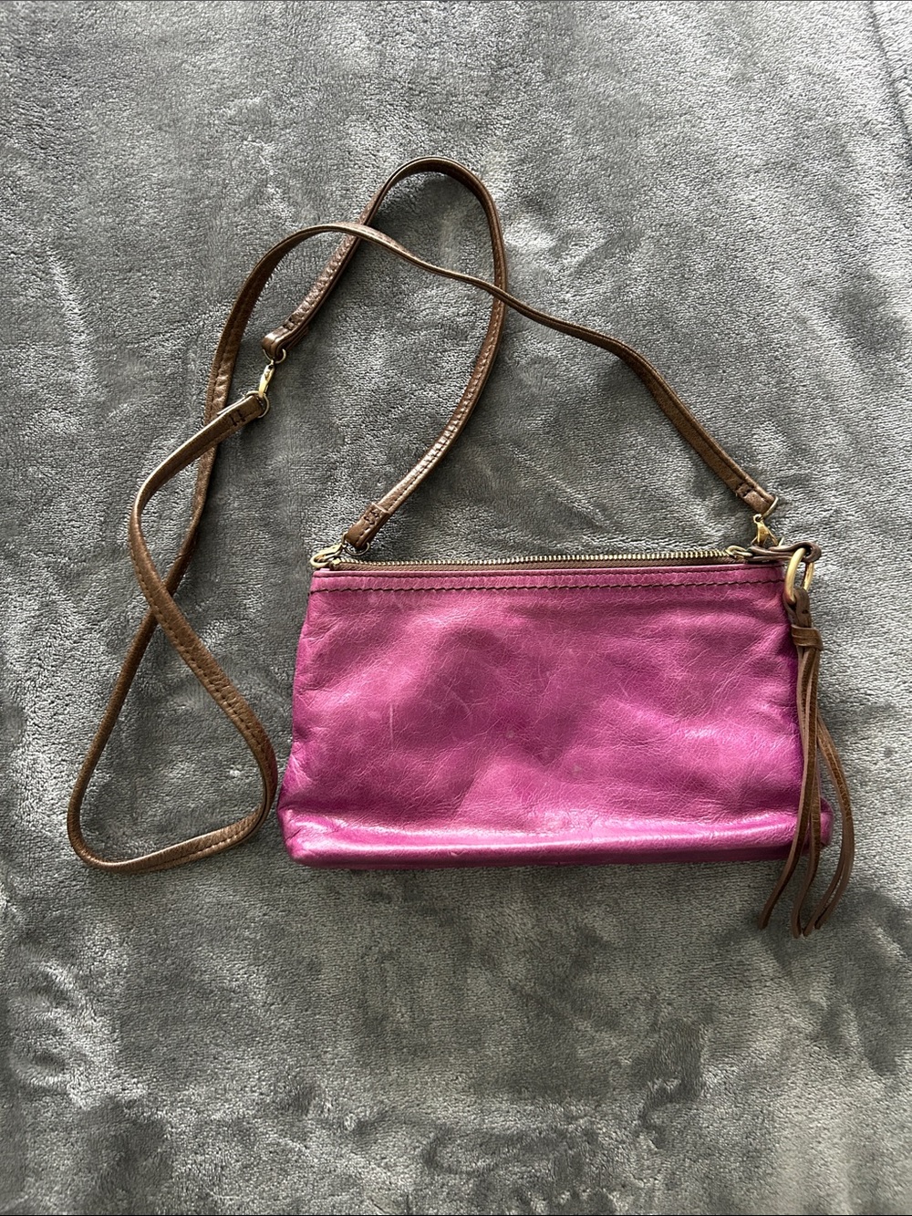 HOBO Purple Leather Crossbody with Brown Strap